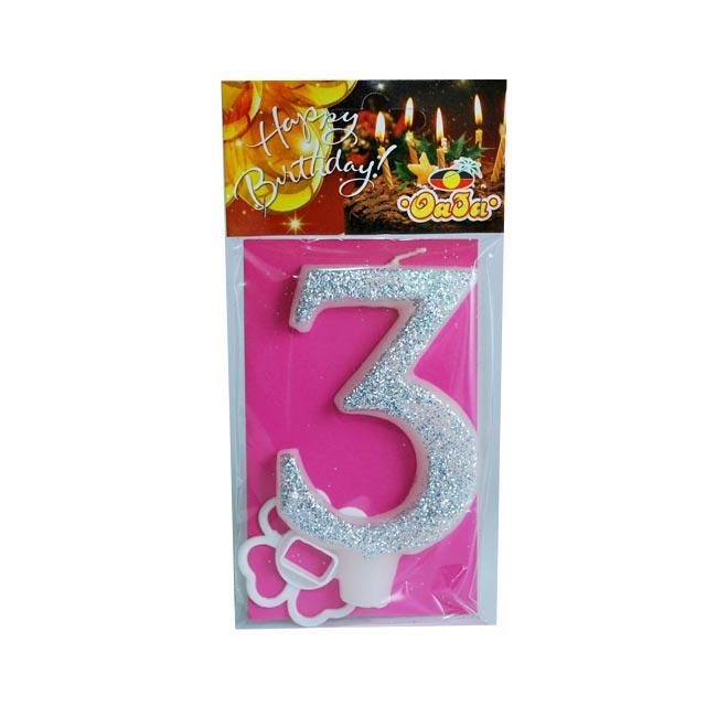 Oaza party Rođendanska svećica Mega broj 3, Srebrne boje