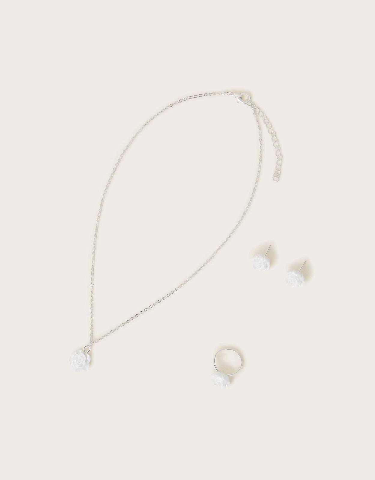 Monsoon Set nakita za devojčice ogrlica, prsten i minđuše, Beli
