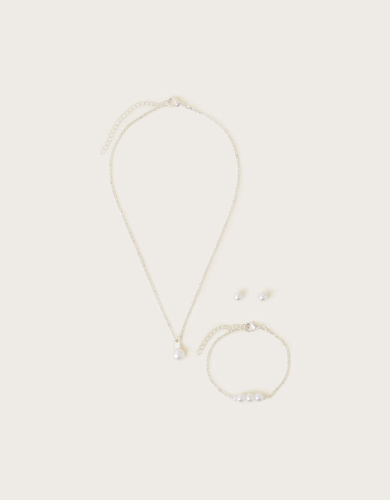 Monsoon Set nakita za devojčice, Ogrlica, narukvica i minđuše Bridesmaid Pearl Jeweller, Beli