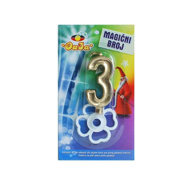 Oaza party Magična rođendanska svećica broj 3, Zlatne boje