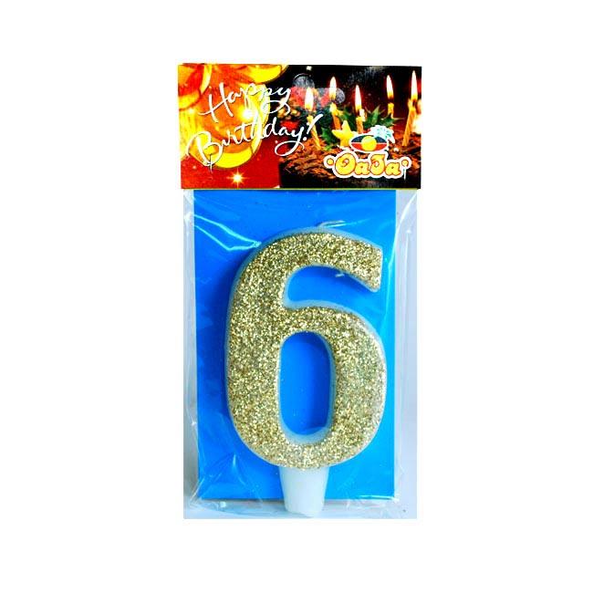 Oaza party Rođendanska svećica Mega broj 6, Zlatne boje
