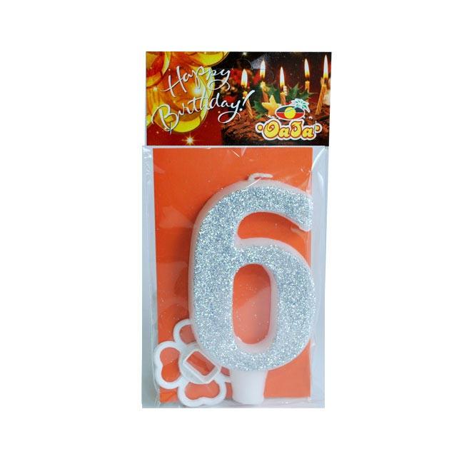 Oaza party Rođendanska svećica Mega broj 6, Srebrne boje