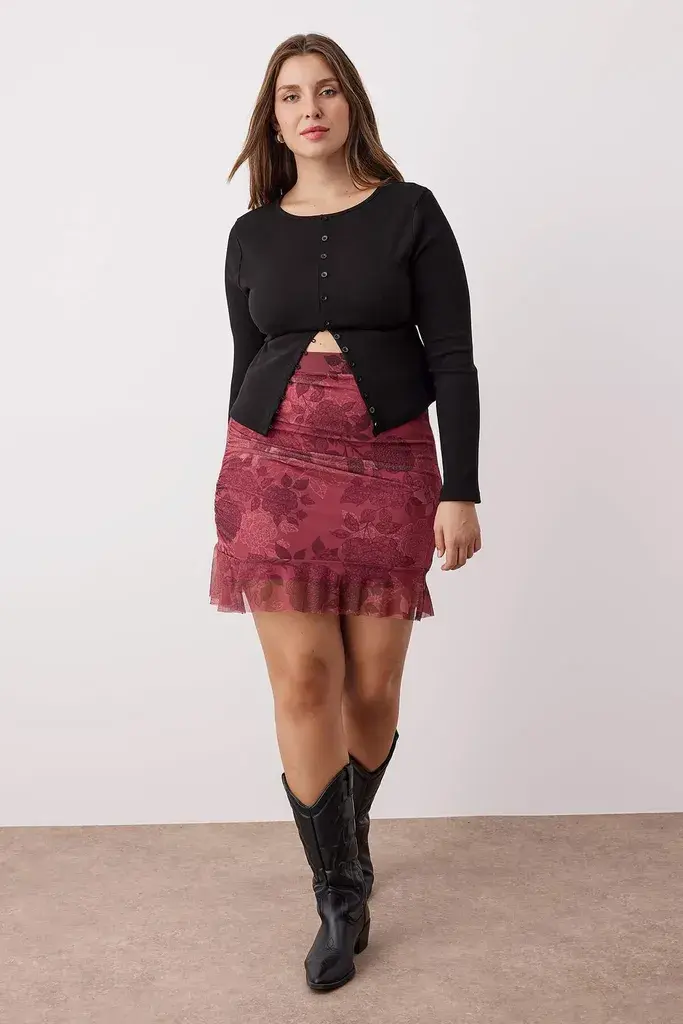 Trendyol Curve Ženska suknja Tbbaw26Az00019, Bordo