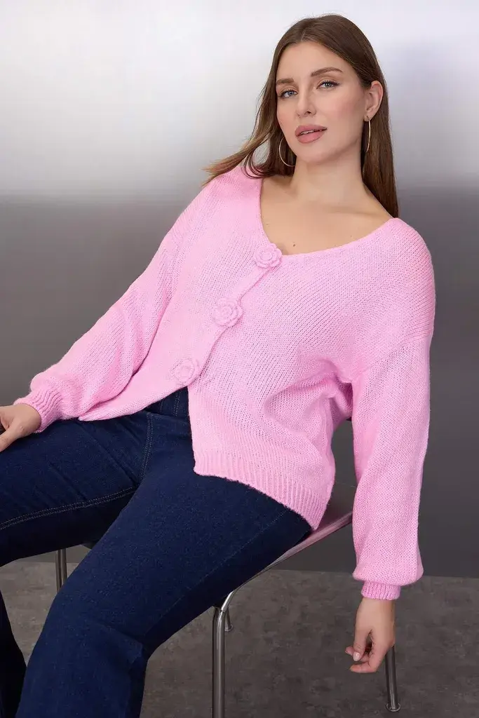 Trendyol Curve Ženski džemper Tbbaw26Av00020, Roze