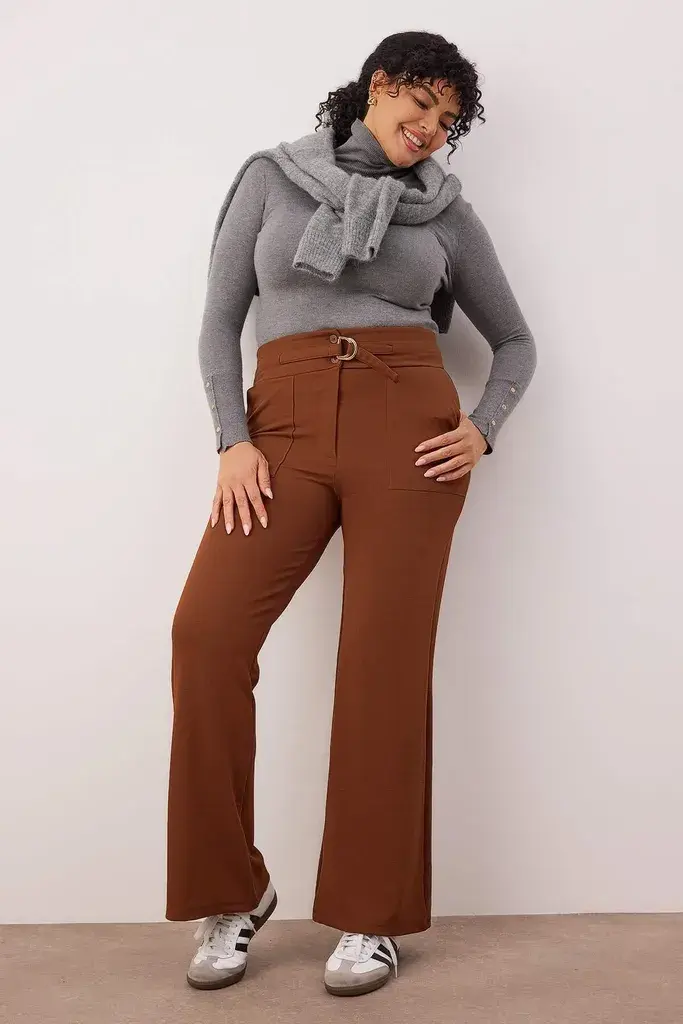Trendyol Curve Ženske pantalone Tbbss24Ar00030, Braon