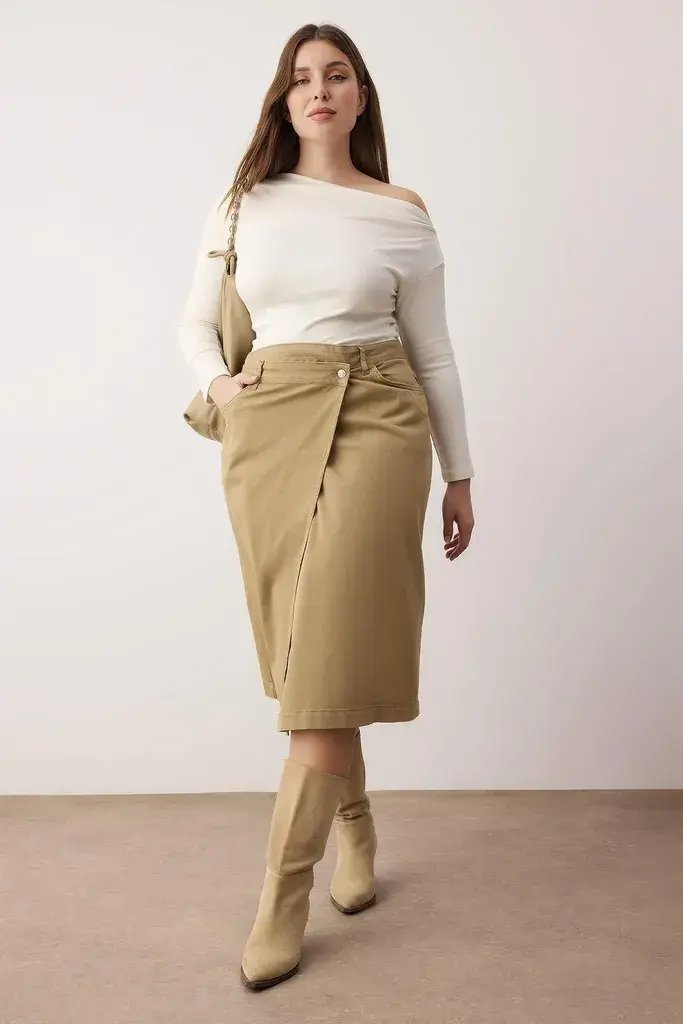 Trendyol Curve Ženska suknja Tbbaw26Az00029, Kaki