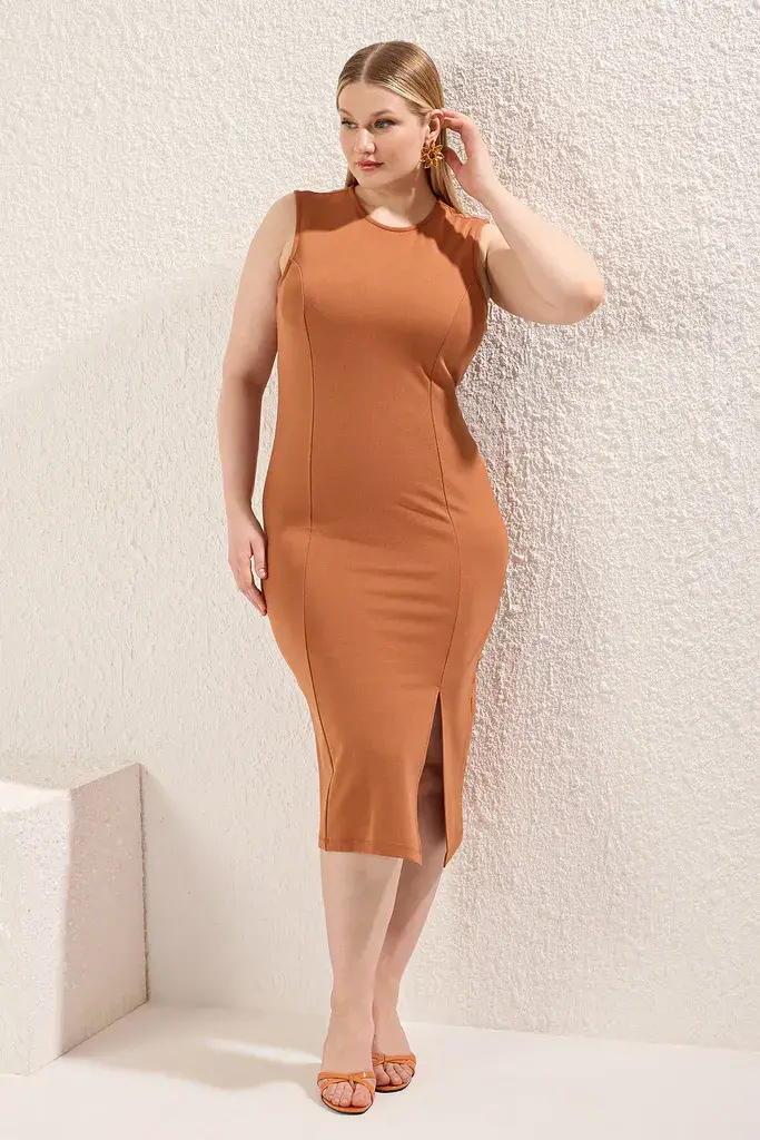 Trendyol Curve Ženska haljina Tbbss24Ah00003, Braon
