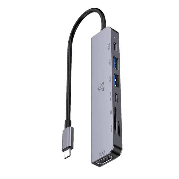Adapter H 999, USB-C na HDMI, 7u1, Sivi