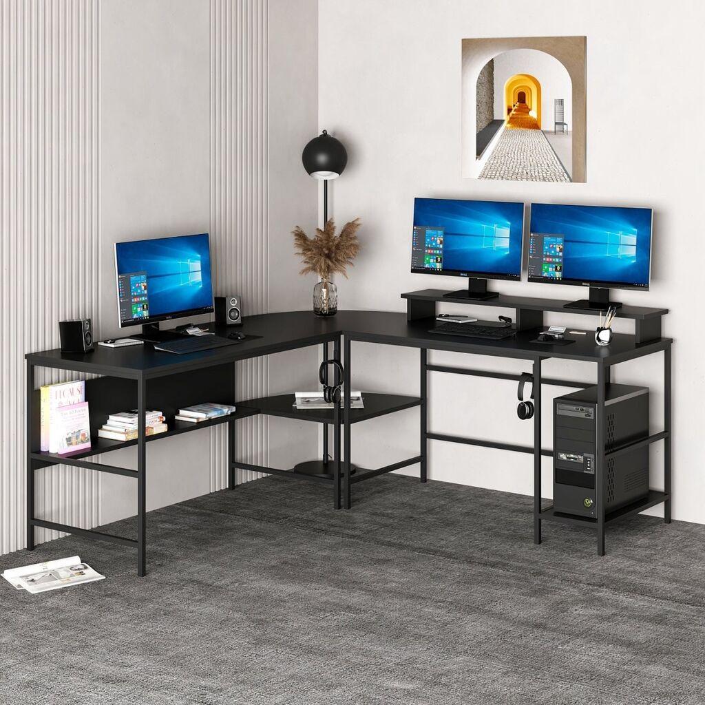 Hanah Home Ugaoni radni sto Greta Matte-7042, Crni