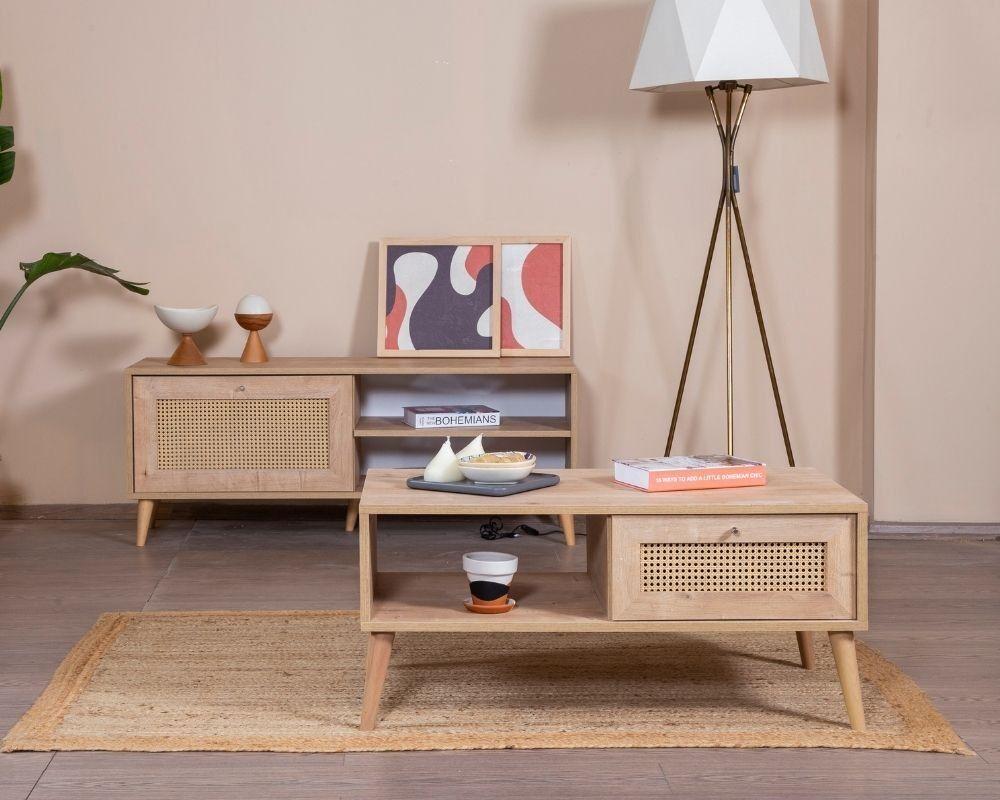 Hanah Home Klub sto Calvin, 55x100x45 cm, Bež