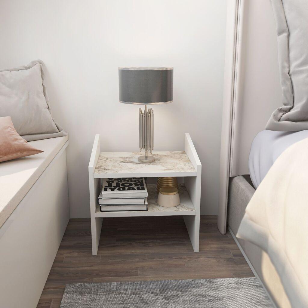 Hanah Home Noćni stočić Adin, 45x45x35 cm, Prljavo beli