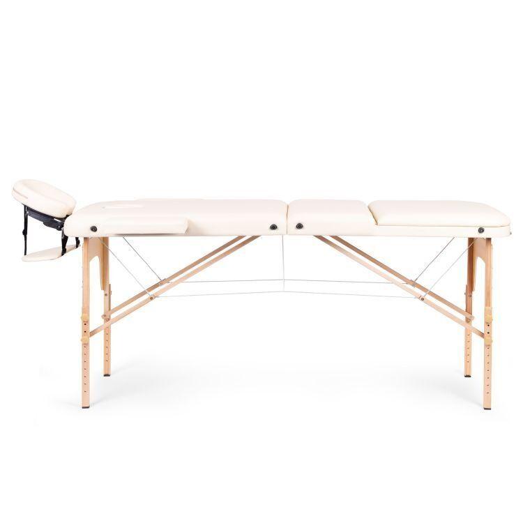 ModernHome Masažni rehabilitacioni sto, Drveni, 3-sekcioni, Sklopivi u kofer, Beli