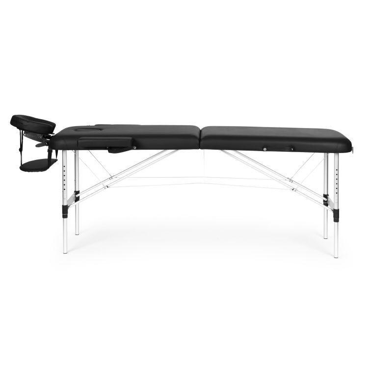 ModernHome Masažni rehabilitacioni sto, Aluminijumski, 2-sekcioni, Sklopivi u kofer, Crni
