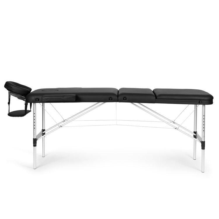 ModernHome Masažni rehabilitacioni sto, Aluminijumski, 3-sekcioni, Sklopivi u kofer, Crni