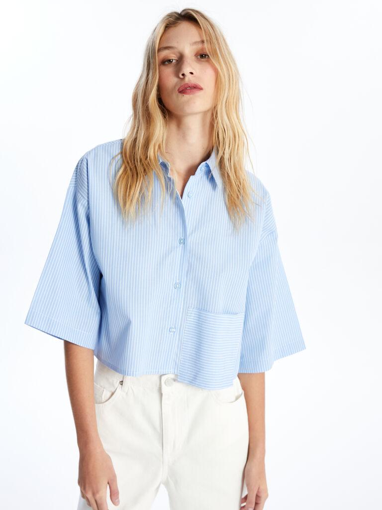 LC Waikiki Ženska košulja S4JO24Z8-LEN, Kratki rukavi, Plava