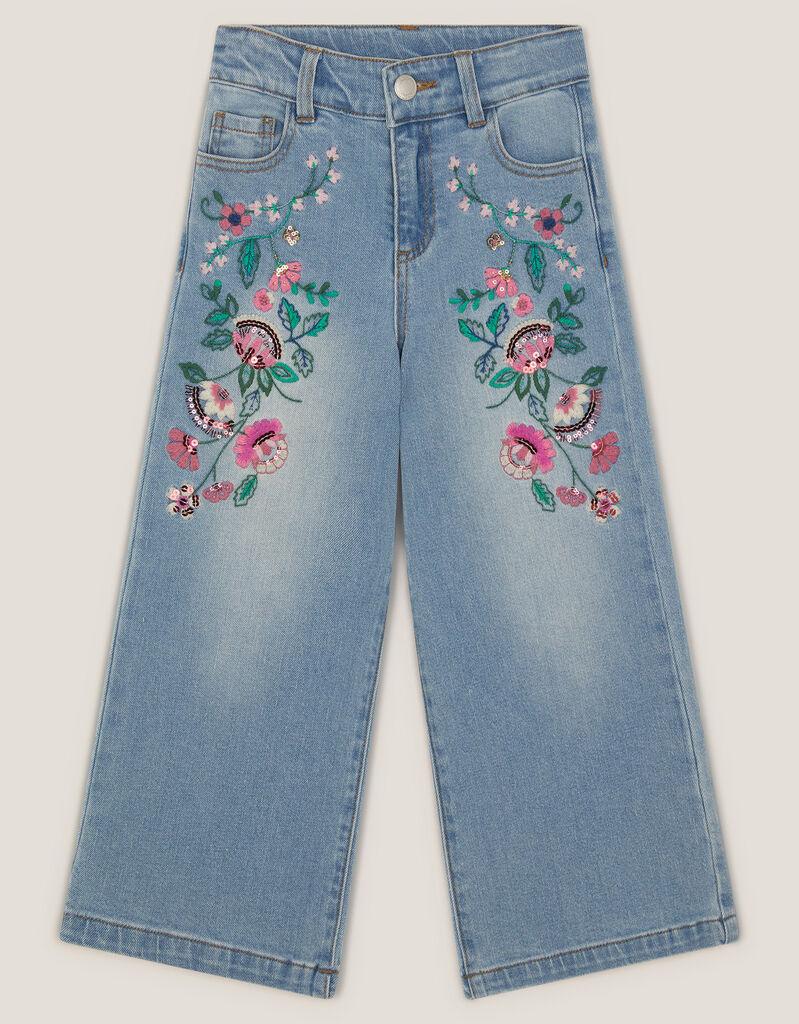 Monsoon Children Farmerke za devojčice Sequin Floral, Široke nogavice, Plave
