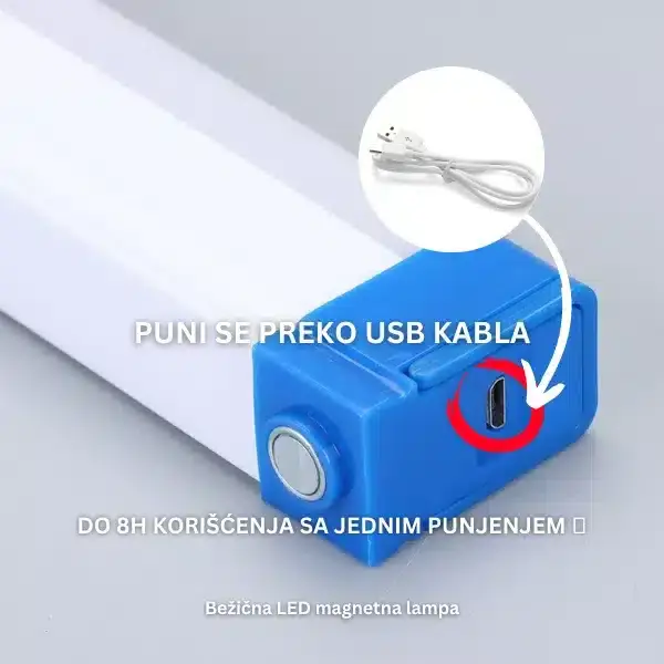 LED lampa sa magnetom, 52cm, Usb, Bela