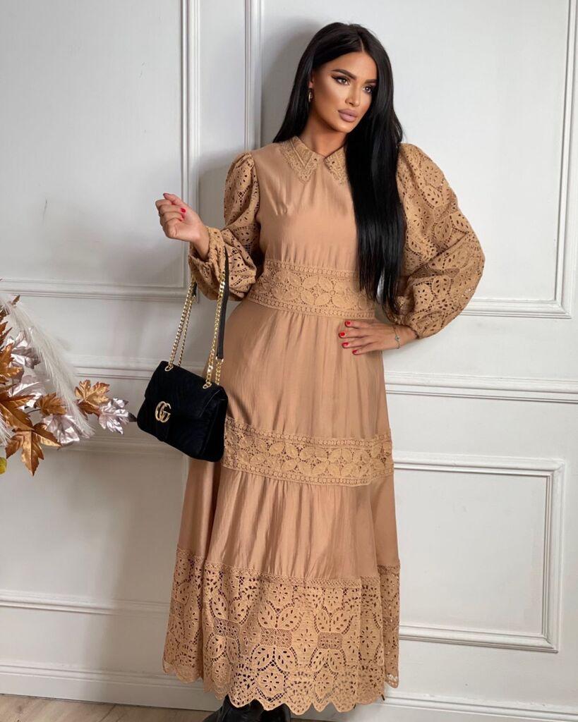 Squareonline Ženska haljina sa čipkom, Krem