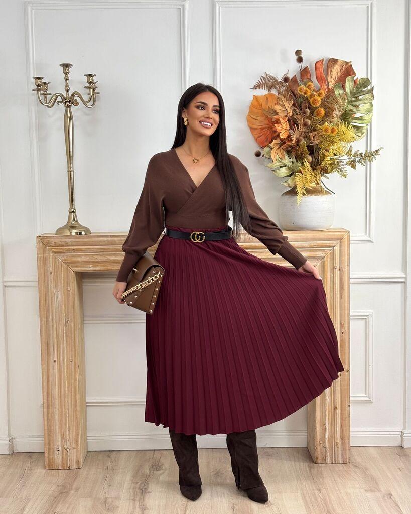 Squareonline Ženska plisirana suknja, Bordo