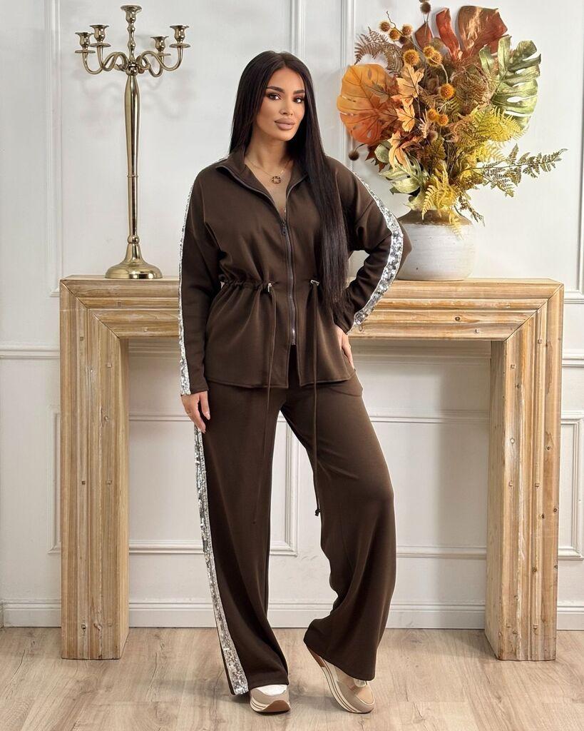 Squareonline Ženska komplet trenerka sa štrasom, Braon