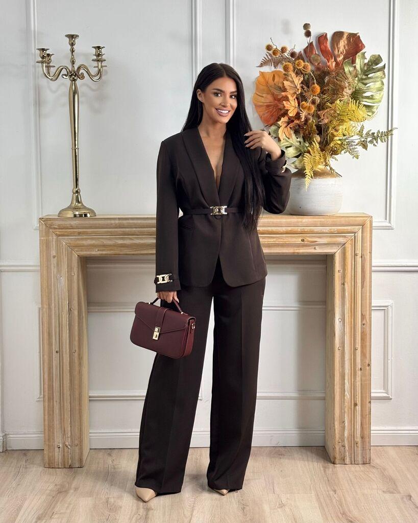 Squareonline Ženski komplet sa zlatnim detaljima, Braon