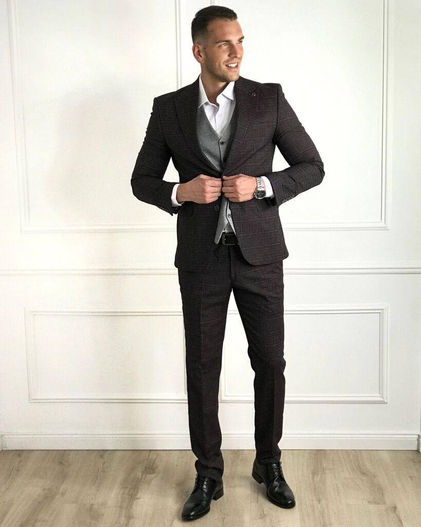 Squareonline Muško odelo sa kariranim detaljima, Crno