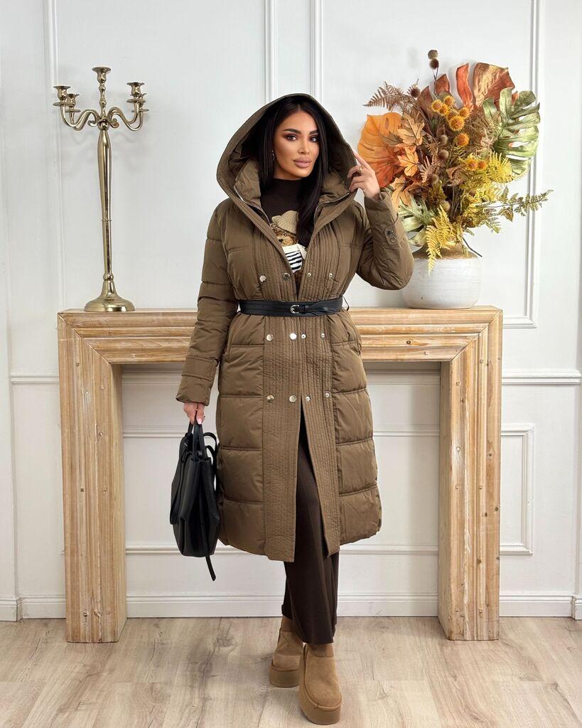 Squareonline Ženska duga jakna sa kaišem, Braon