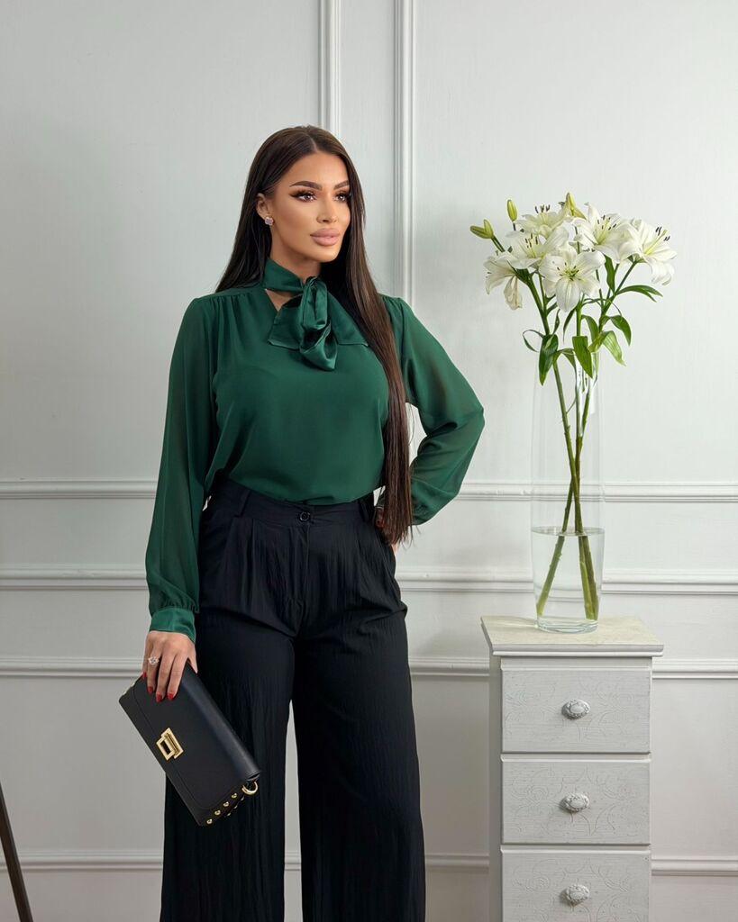 Squareonline Ženska bluza Emerald Bow, Zelena