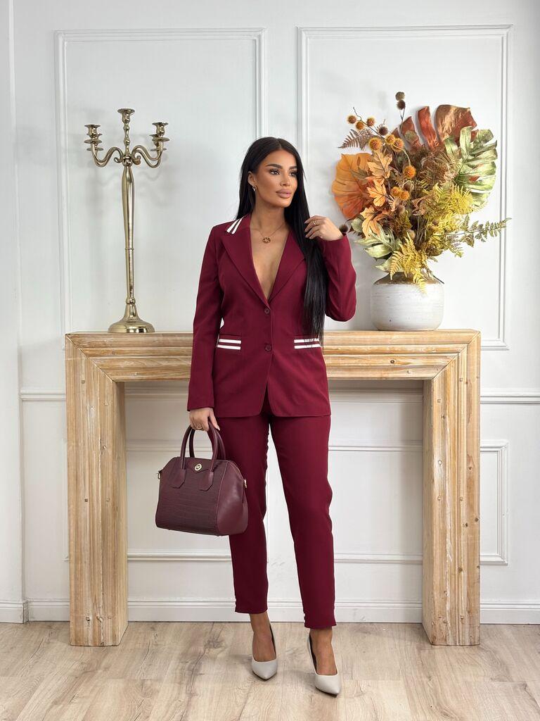 Squareonline Ženski sportsko-elegantni komplet sa prugama, Bordo