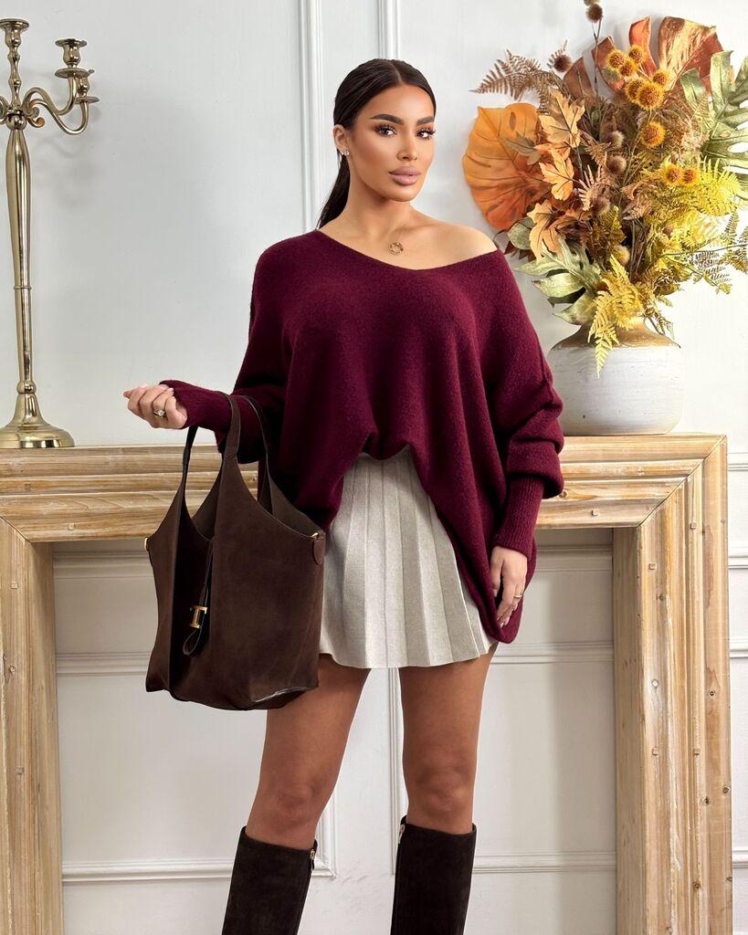 Squareonline Ženski džemper sa mašnom, Bordo