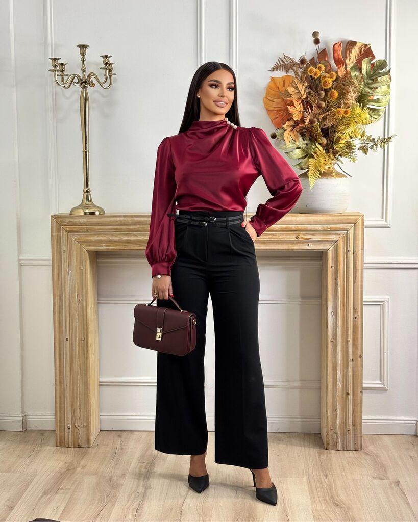 Squareonline Ženske pantalone sa dva kaiša, Crne