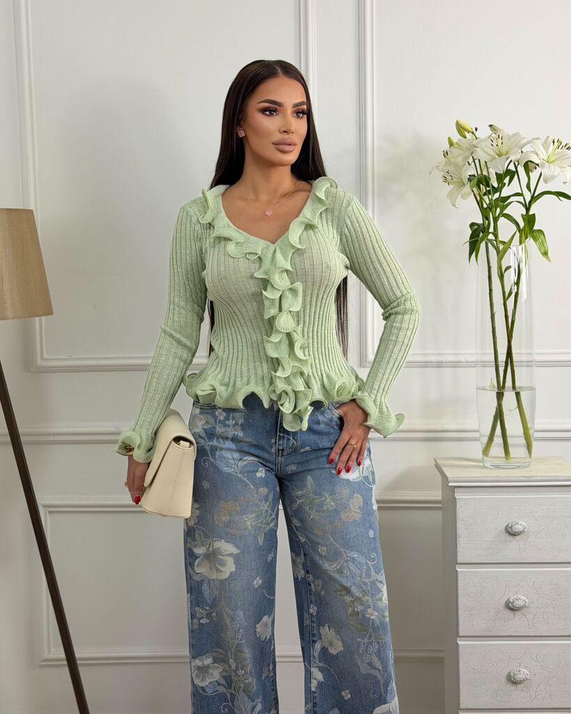 Squareonline Ženska bluza Mint Ruffles, Svetlozelena