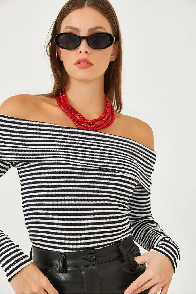 Bianco Lucci Ženska bluza na duge rukave 60251889, Crno-bela
