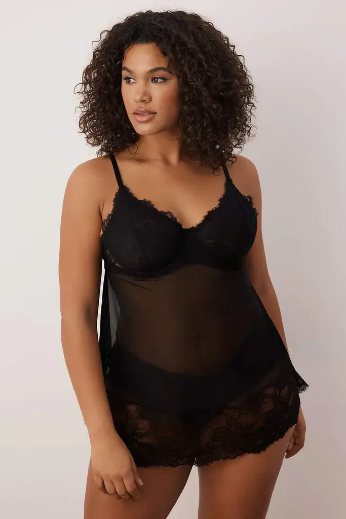 Trendyol Curve Ženski babydoll Tbbaw26Dh00000, Crni