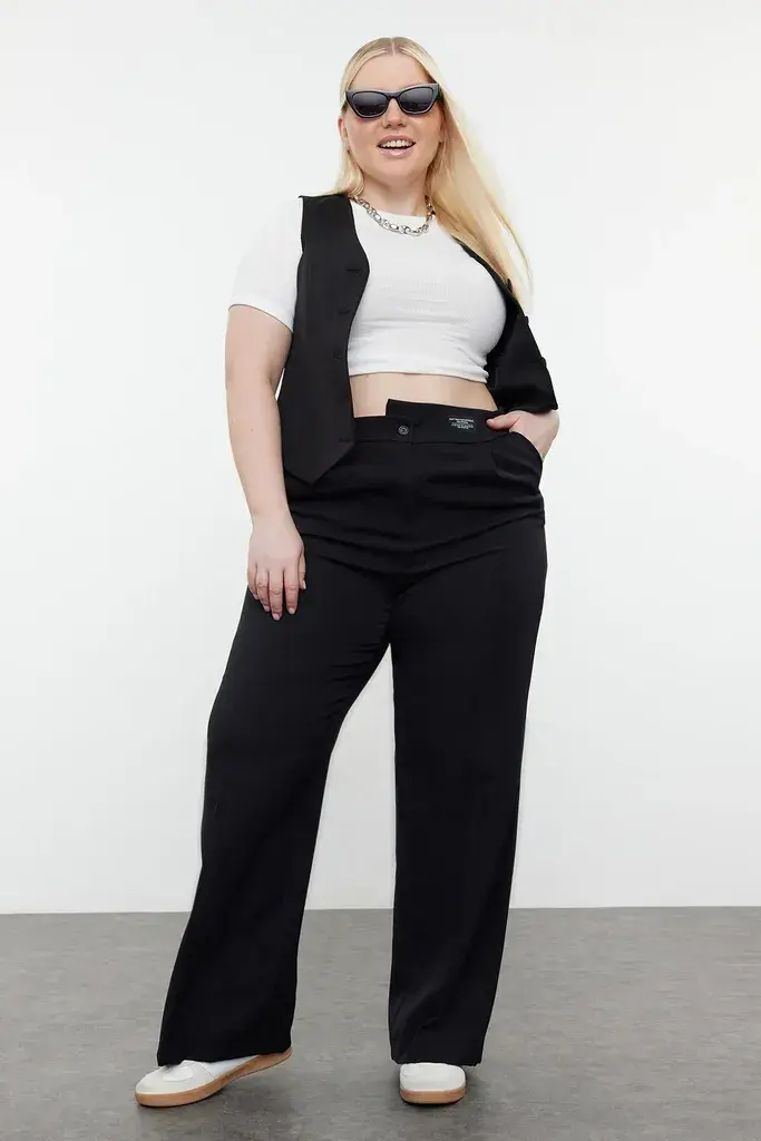 Trendyol Curve Ženske pantalone TBBSS24AR00041, Crne