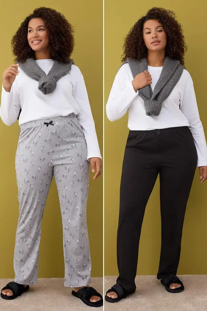 Trendyol Curve Set ženskih donjih delova pidžame Tbbaw26Ia00003, 2 komada, Sivi