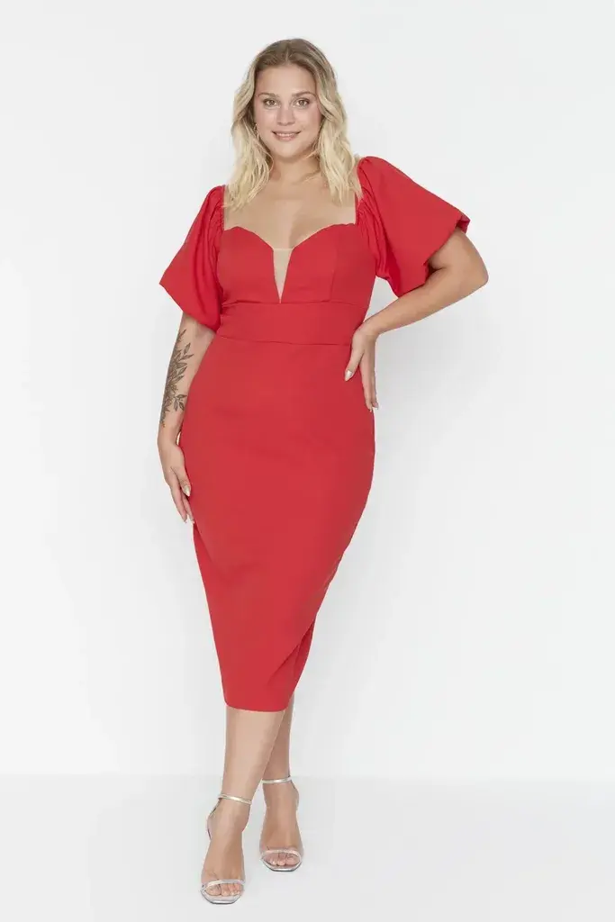 Trendyol Curve Ženska haljina TBBSS22AH00040, Crvena