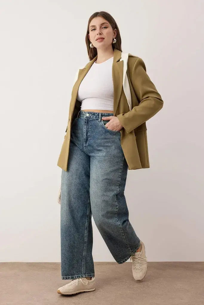 Trendyol Curve Ženske farmerke Tbbaw26Cj00043, Plave