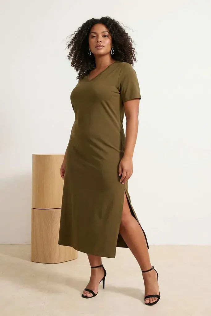 Trendyol Curve Ženska haljina Tbbss22Ah0163, Kaki