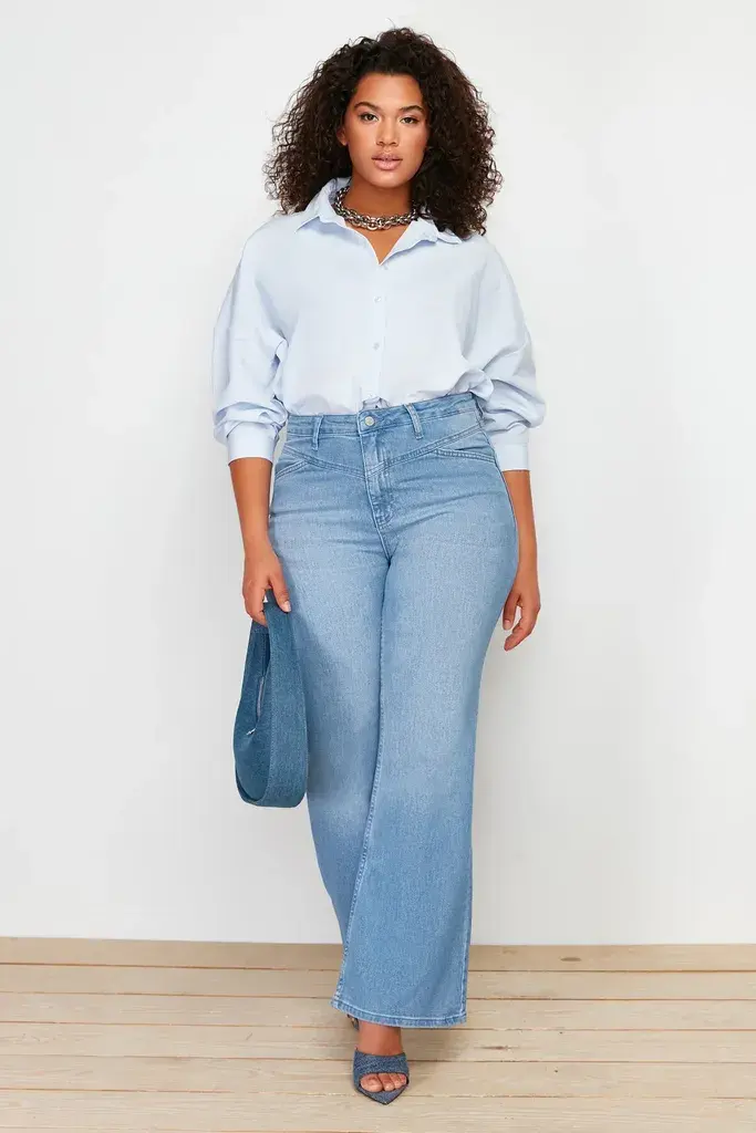 Trendyol Curve Ženske pantalone TBBSS24CJ00003, Svetloplave