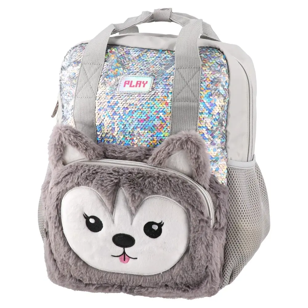 Play Školski ranac za devojčice Shiny dog Pop trend, 35x28x20cm, Sivi