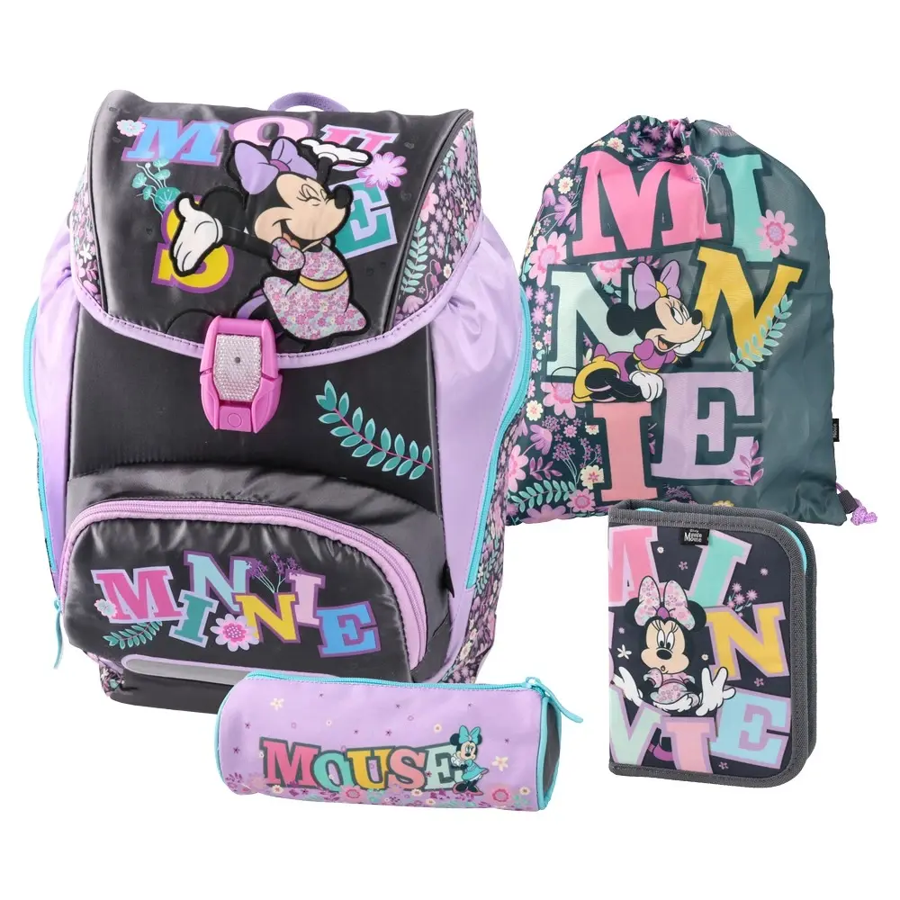 Disney Logic set 4 u 1 Minnie Mouse Flowers, Ranac, torba za patike i 2 pernice, Šareni