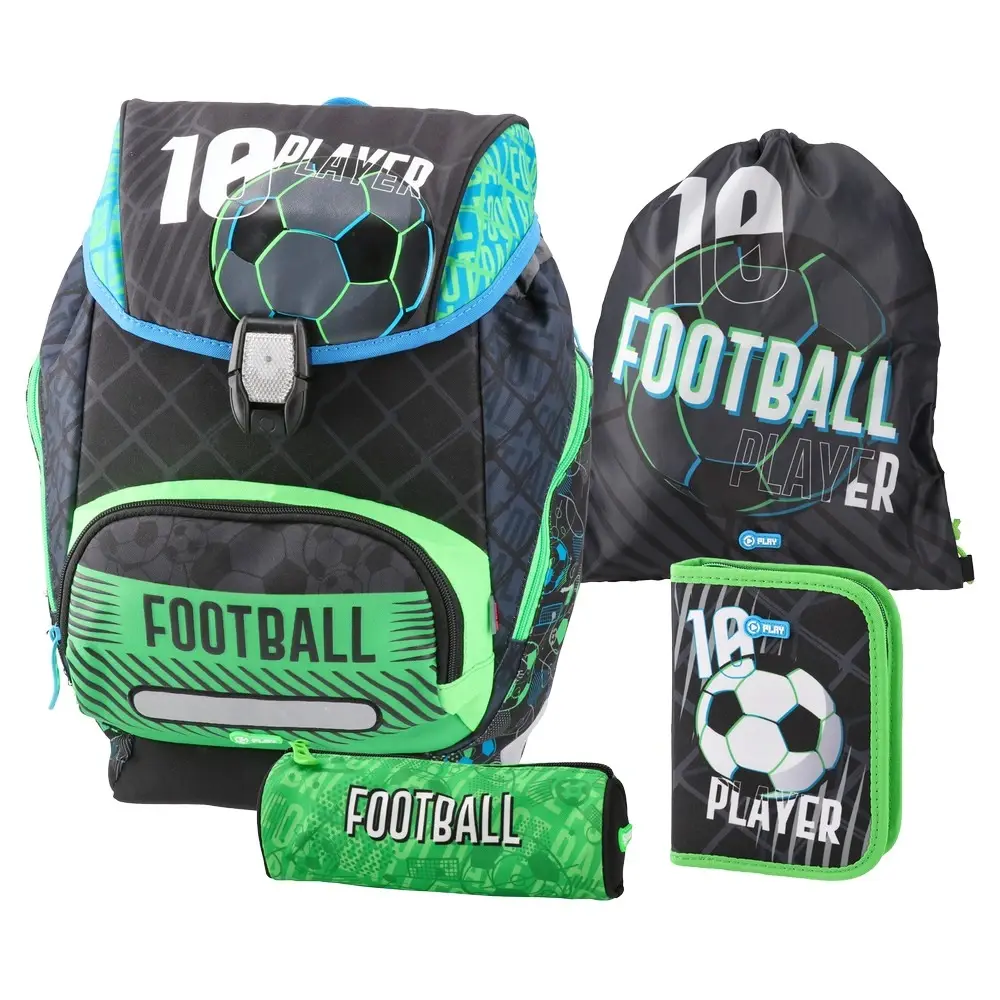 Play Logic set 4u1 Neon Football, Anatomski ranac, Torba za patike, 2 pernice, Crni