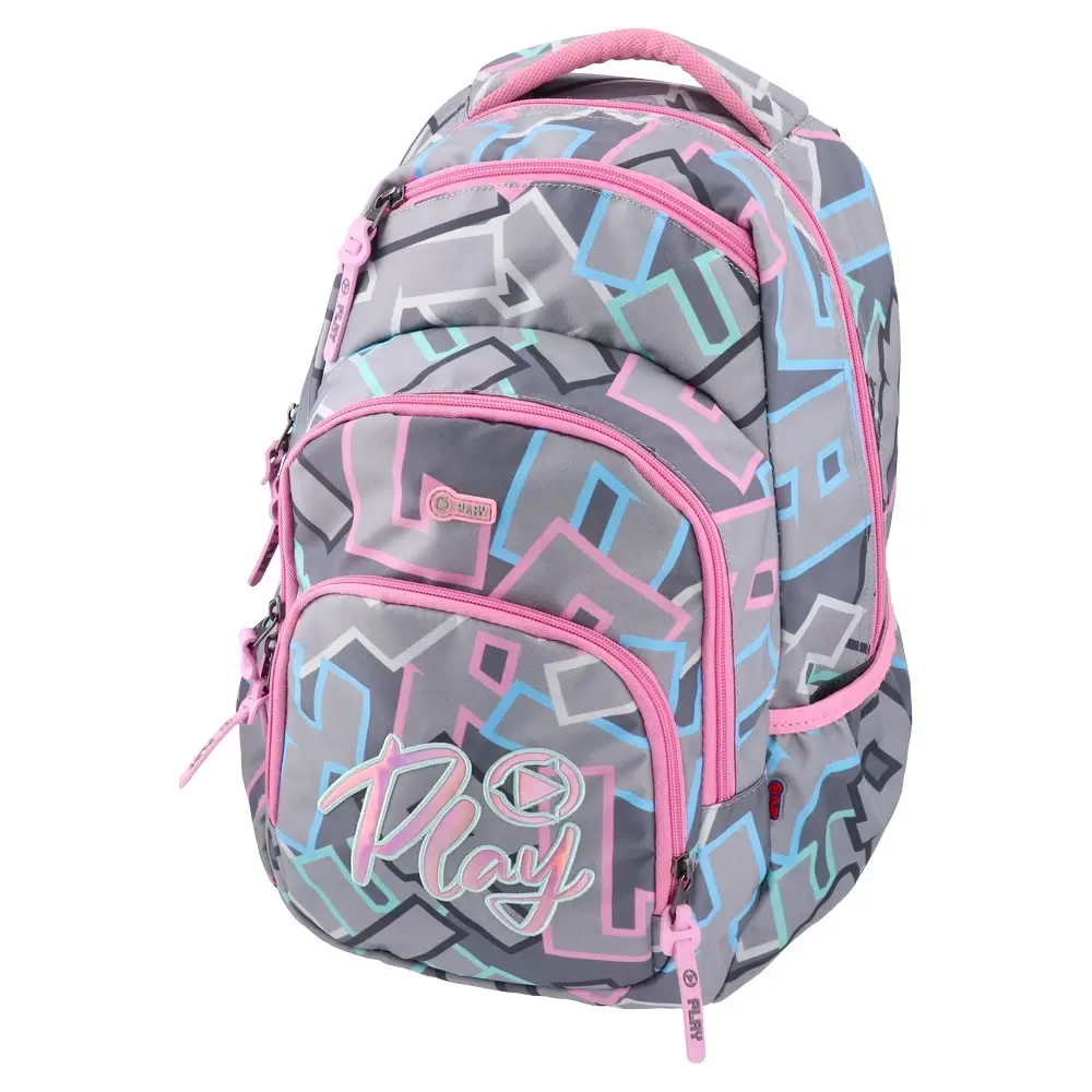 Play Školski ranac za devojčice Letters Cosmo, 46x31x28cm, Sivo - roze