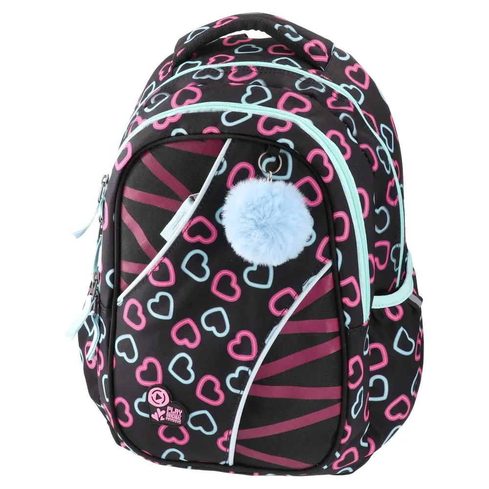 Play Školski ranac za devojčice Hearts Apollo 253, 41x31x21cm, Crno - roze