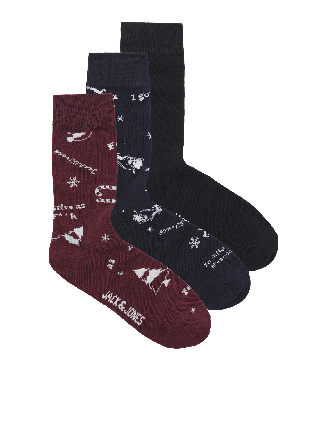 JACK & JONES Muške čarape Jacsnowflake 12266791, 3 para, Crne, teget i bordo