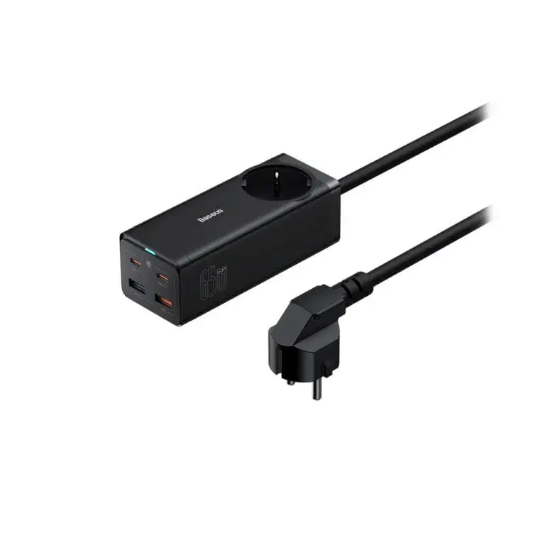 BASEUS Produžni kabl GaN3 Pro AC+2U+2C 65W, Crni + BASEUS Kabl Xiaobai Type-C  to Type-C 100W(20V/5A) ,1m, Crni