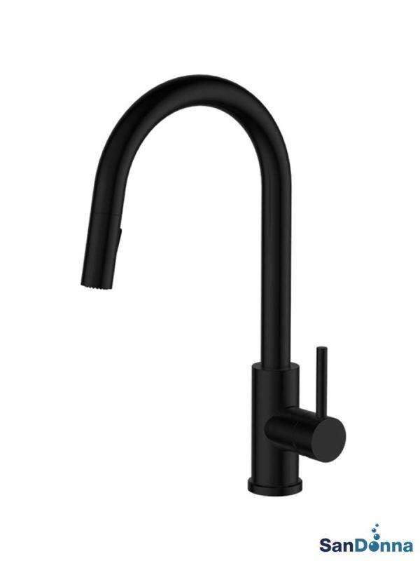 Sandonna Baterija za sudoperu Amelia, Izvlačni tuš, 2 cevi, Crna