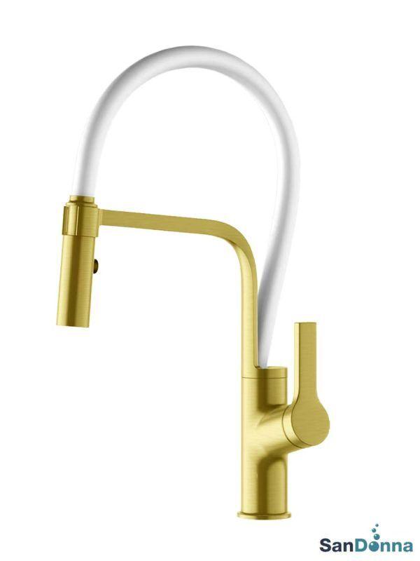 Sandonna Baterija za sudoperu Andra, Fleksibilni izliv, 2 cevi, Zlatno-bela