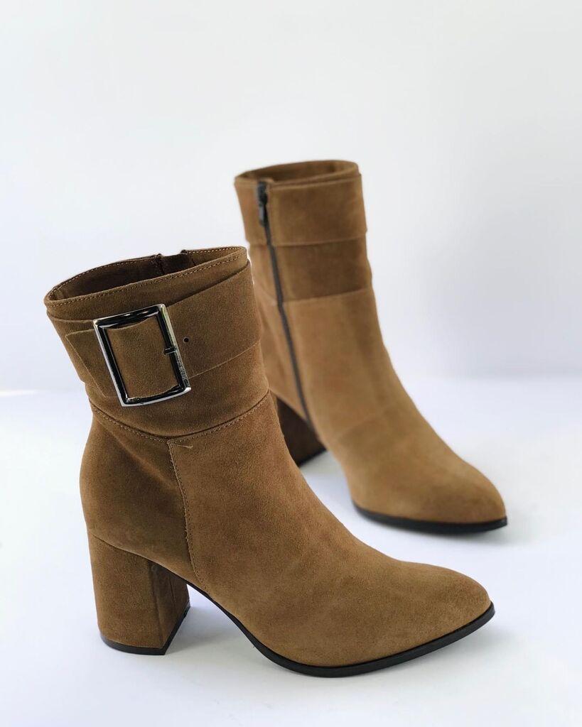 Squareonline Ženske kožne čizme sa kopčom, Smeđe